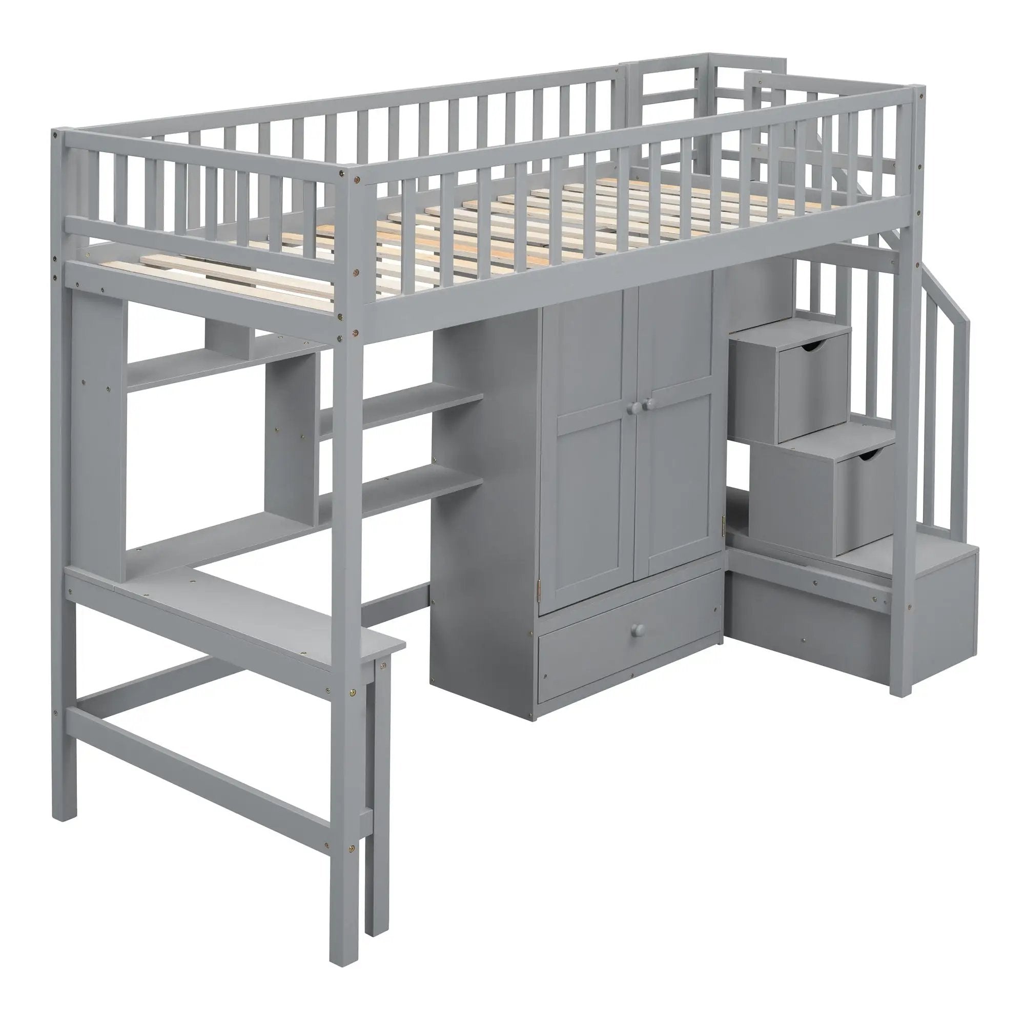 Loft Bed With Bookshelf, Drawers, Desk, And Wardrobe by HouseOfZazla