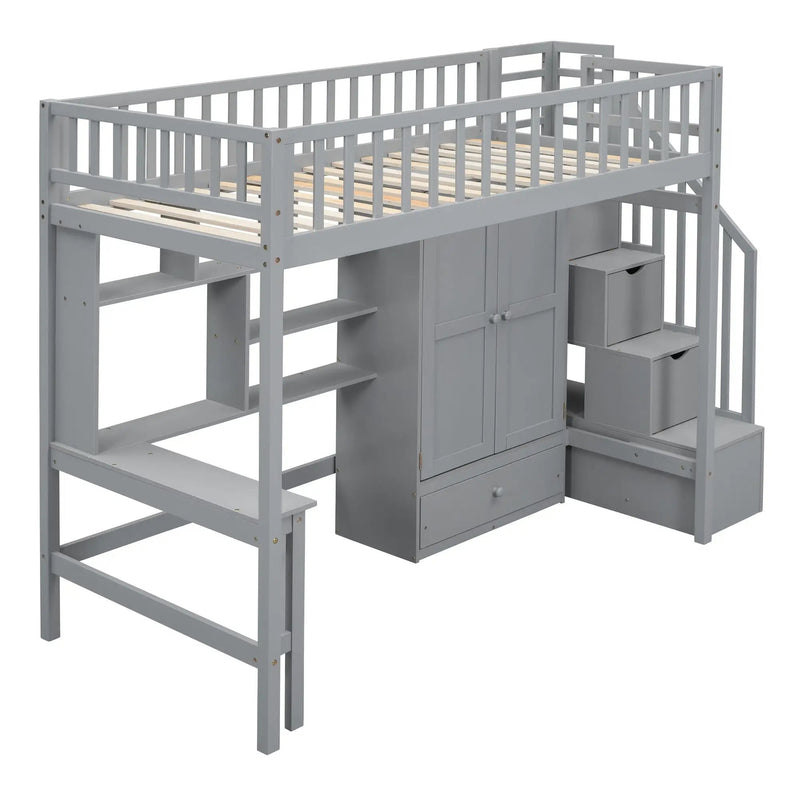 Loft Bed With Bookshelf, Drawers, Desk, And Wardrobe by HouseOfZazla