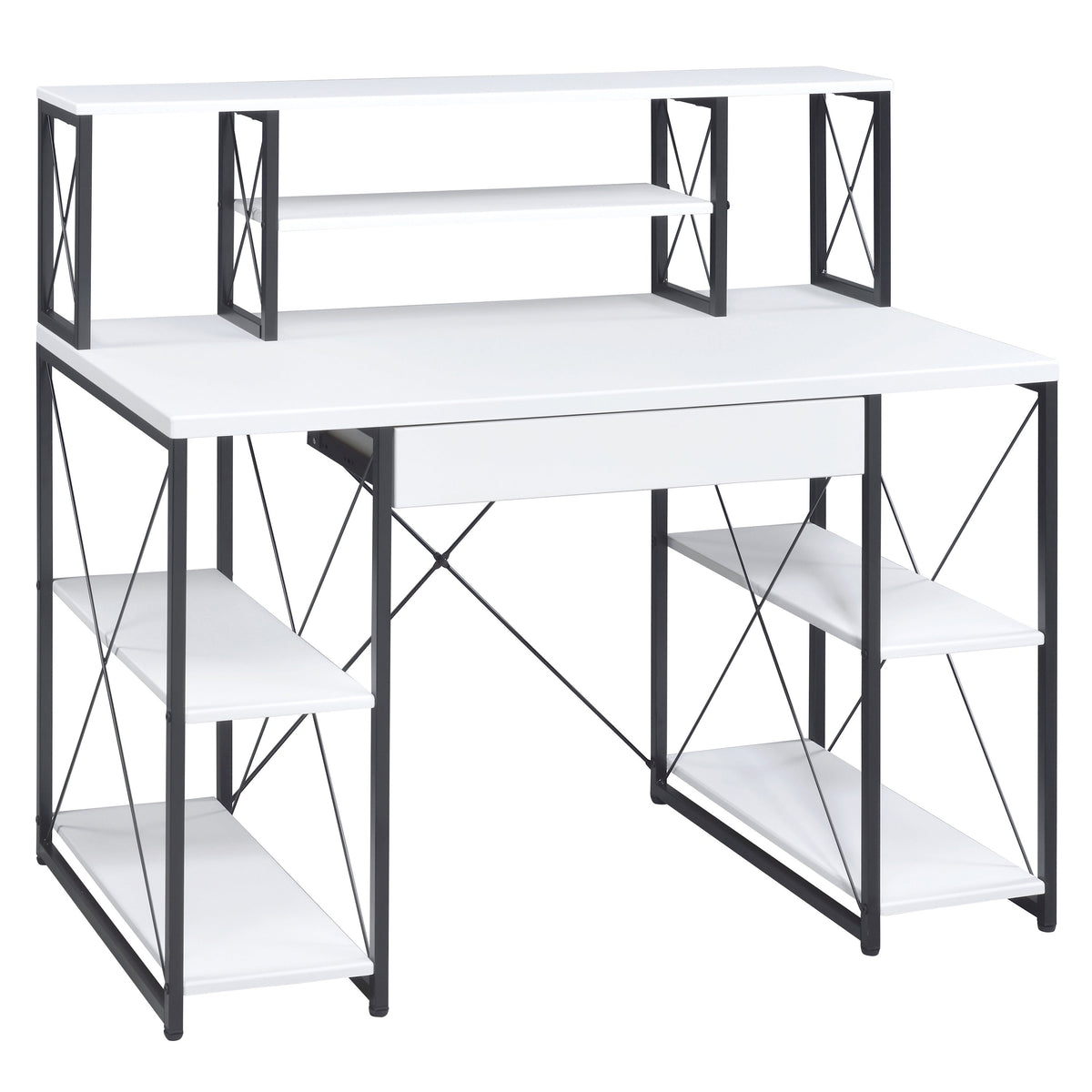 White and Black Recording Studio Desk with Drawer - Wood & Metal, photo 2 of 8