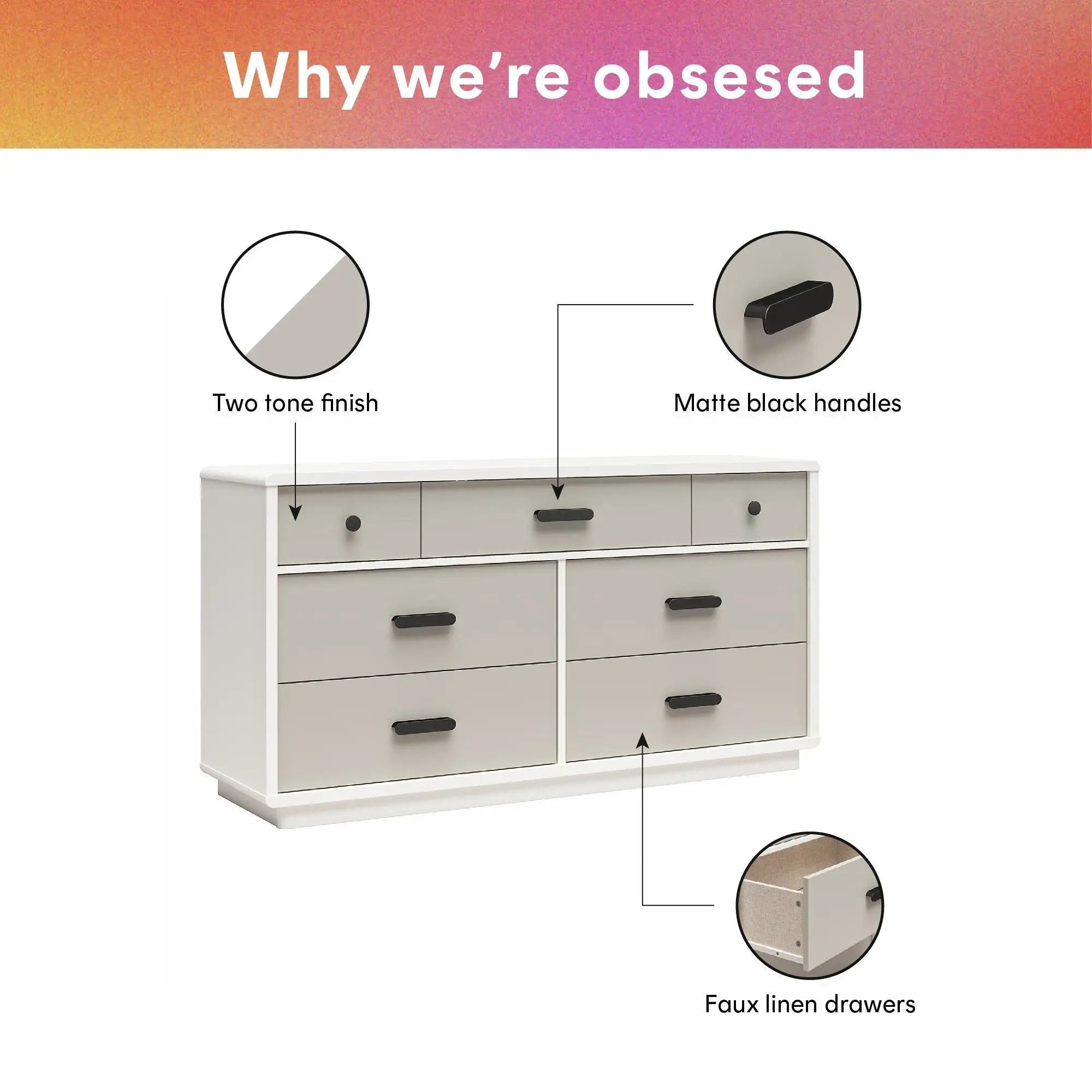Valencia - 7 Drawer Wide Dresser - Taupe by HouseOfZazla