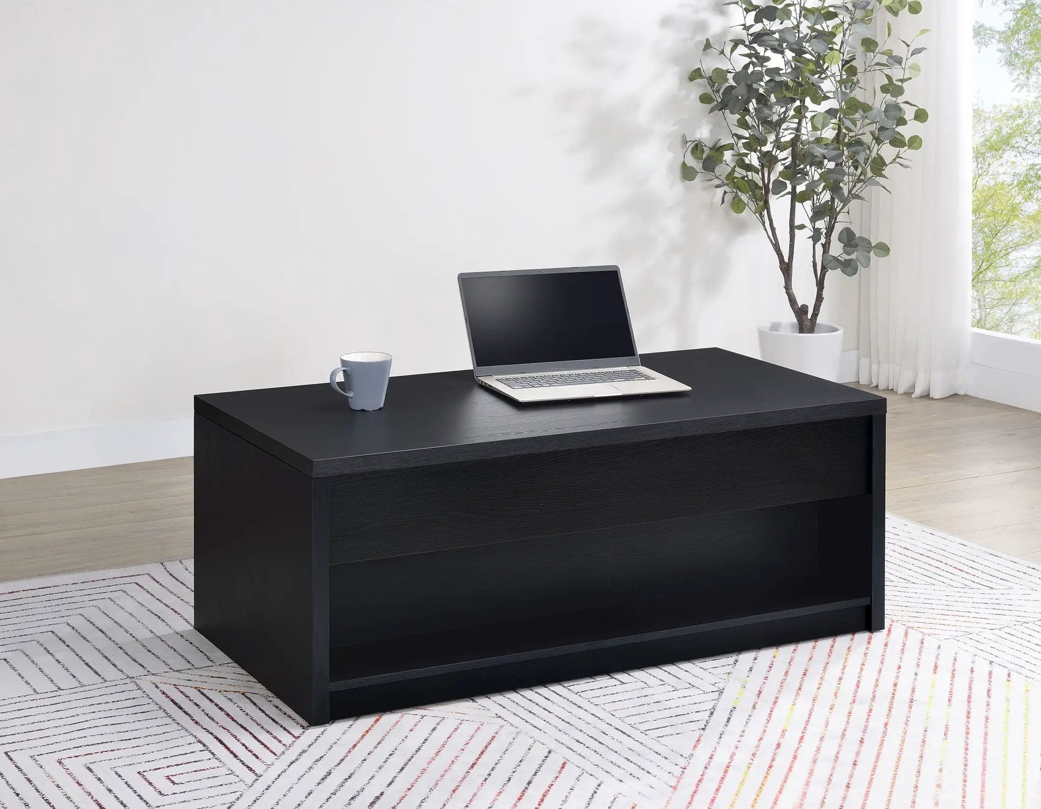 Knapp Lift Top Cocktail Coffee Table with Dual Drawers Black by Unique Piece Furniture