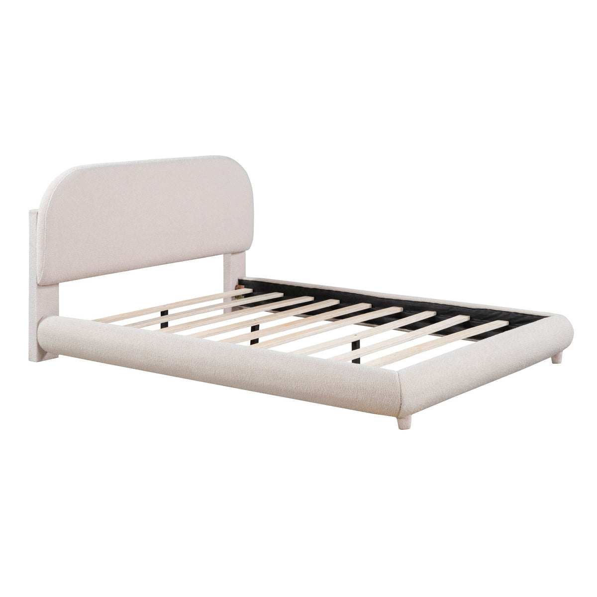 Upholstered Platform Bed With Thick Solid Frame And Stylish Curve-Shaped Design, photo 5 of 7