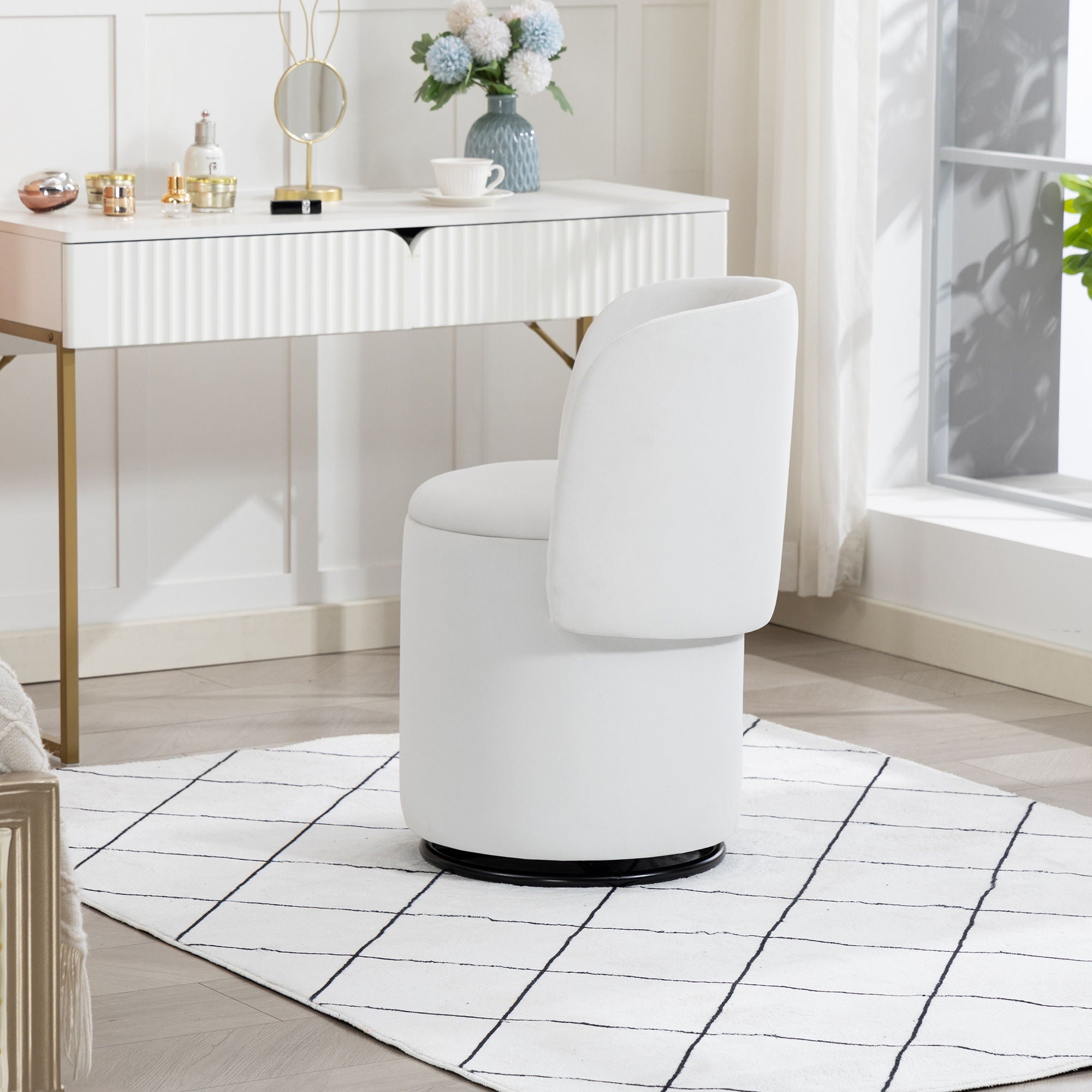 Barrel Chair With Built In Storage, 360° Swivel - Beige by HouseOfZazla