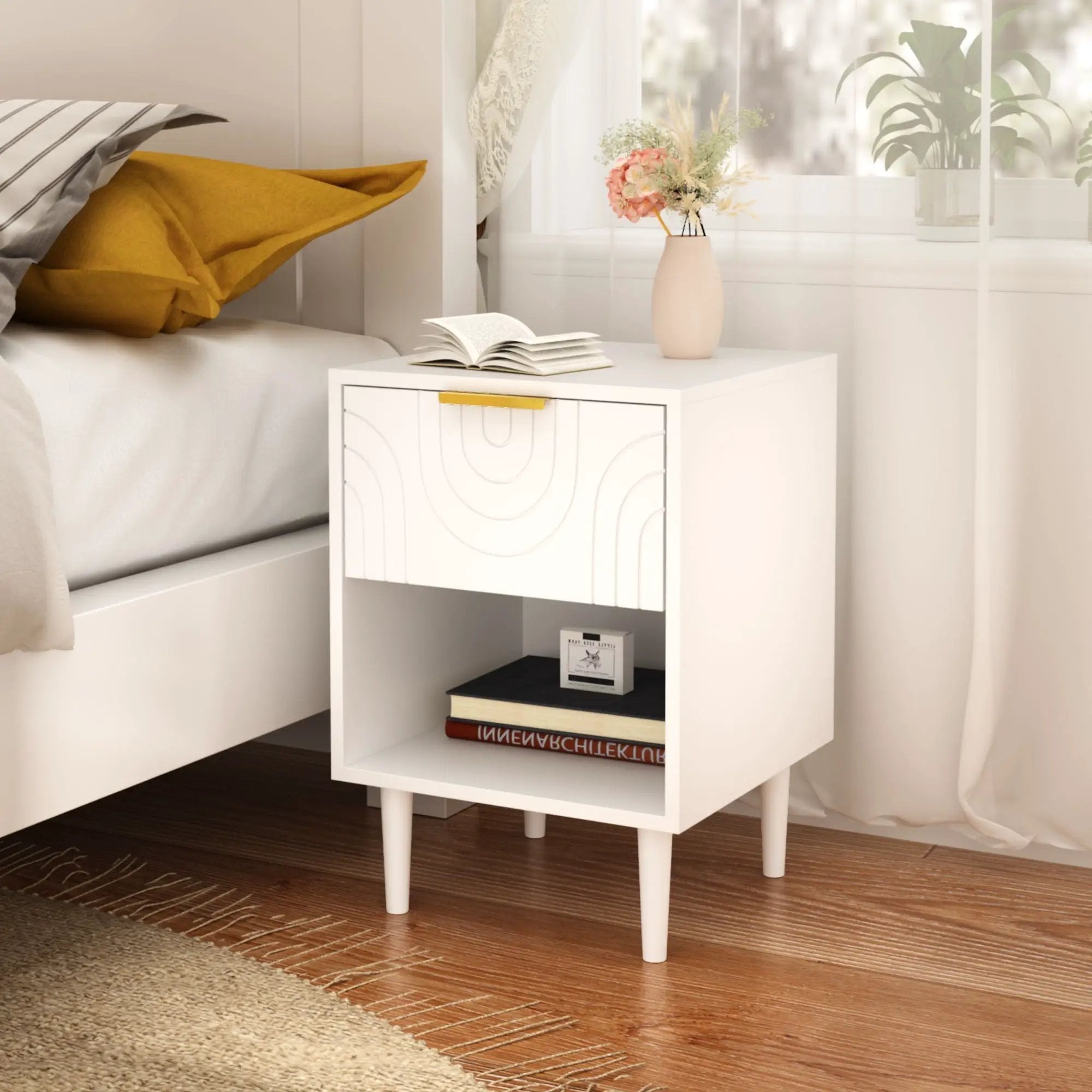 Nightstand With 1 Drawer And Open Shelf - White by HouseOfZazla