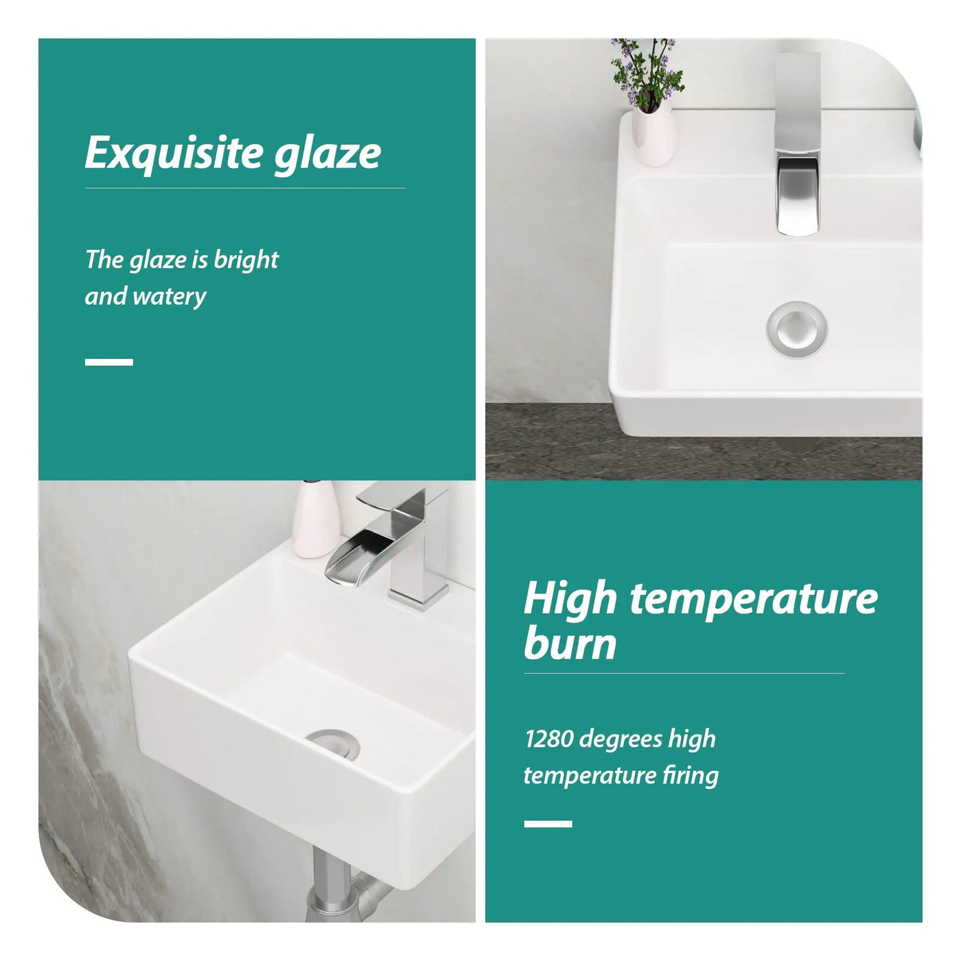 Ceramic Rectangle Wall Mount Bathroom Sink With Single Faucet Hole by HouseOfZazla