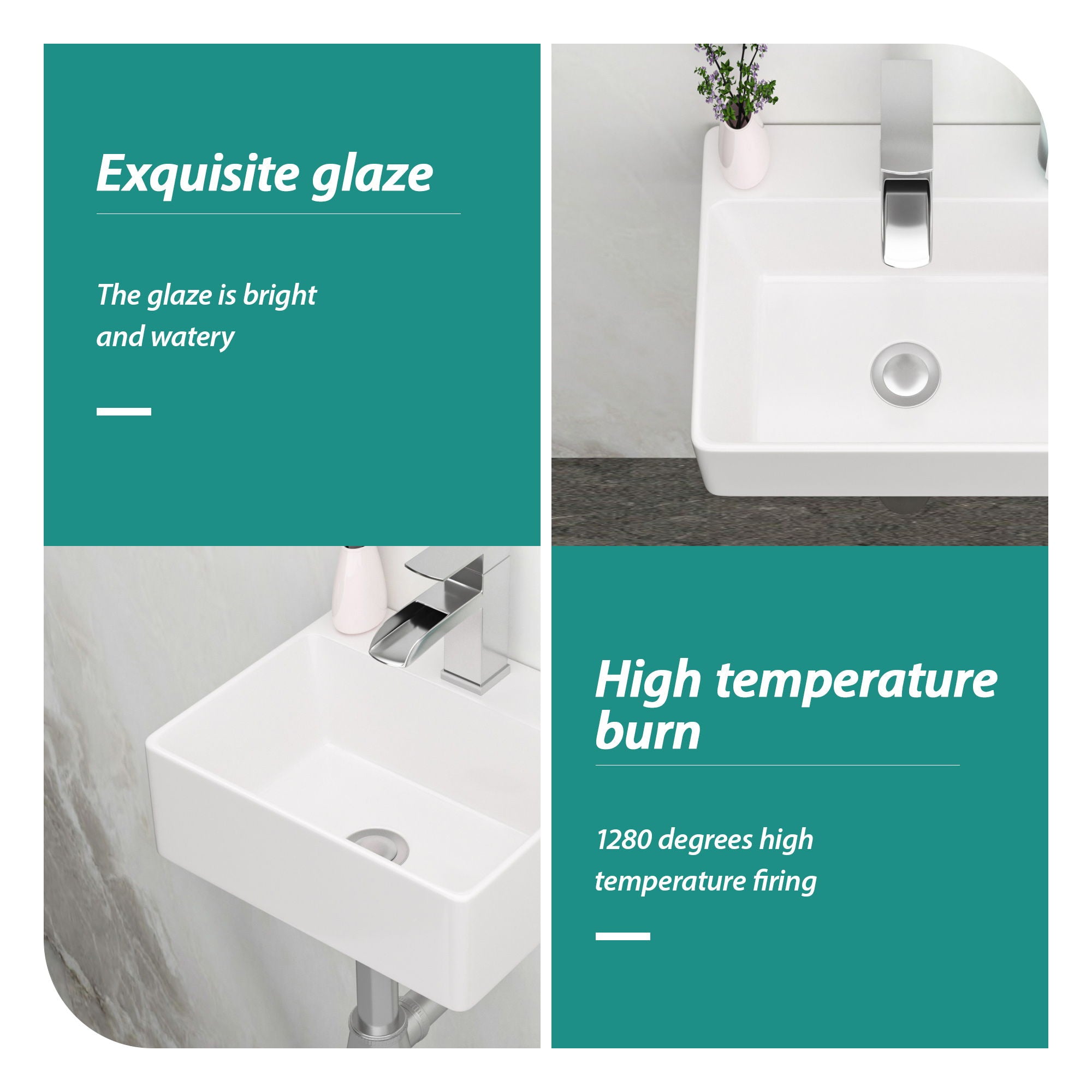 Ceramic Rectangle Wall Mount Bathroom Sink With Single Faucet Hole by HouseOfZazla