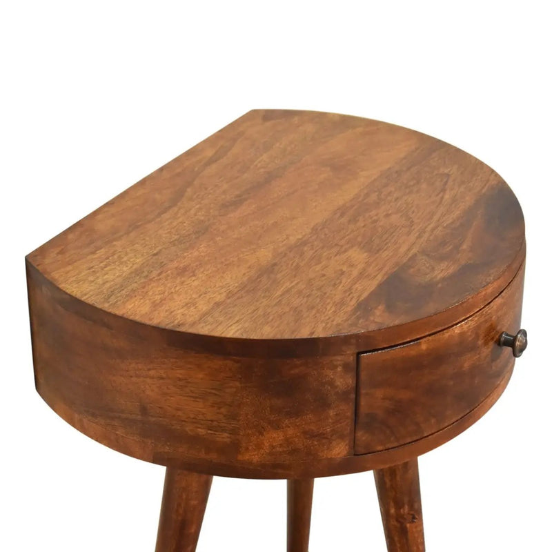 Solid Wood Chestnut Semi Circle Nightstand, 1-Drawer, Nordic Legs by HouseOfZazla