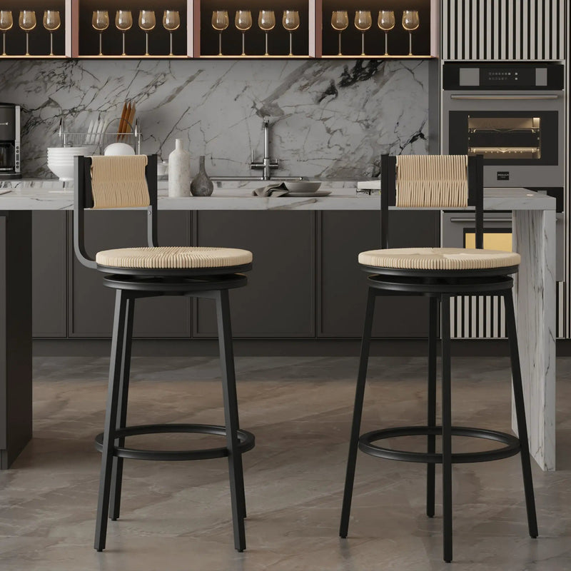 Bar Stools Swivel Counter Chairs With Metal Frame Hand Woven Paper Rope Dining Barstools For Kitchen Counter (Set of 2) by Unique Piece Furniture