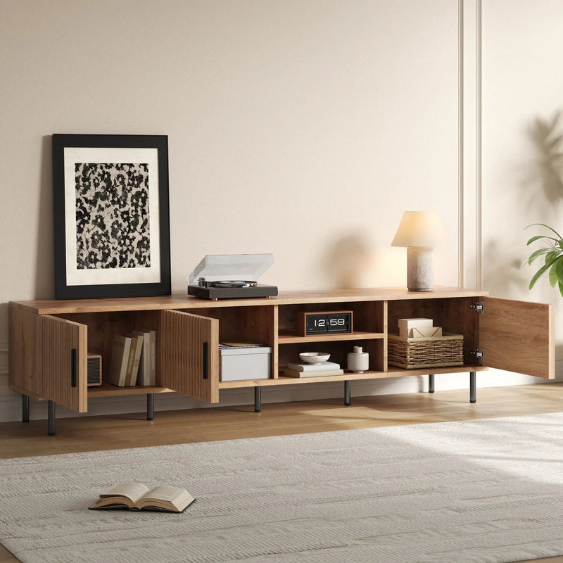 78" TV Stand For TVs Up To 85" With Closed Storage, Living Room Entertainment Center - Natural Wood by Unique Piece Furniture