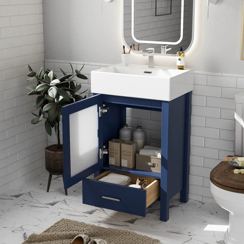 Bathroom Vanity With Ceramic Sink And Ample Storage, Ideal For Small Bathrooms by HouseOfZazla