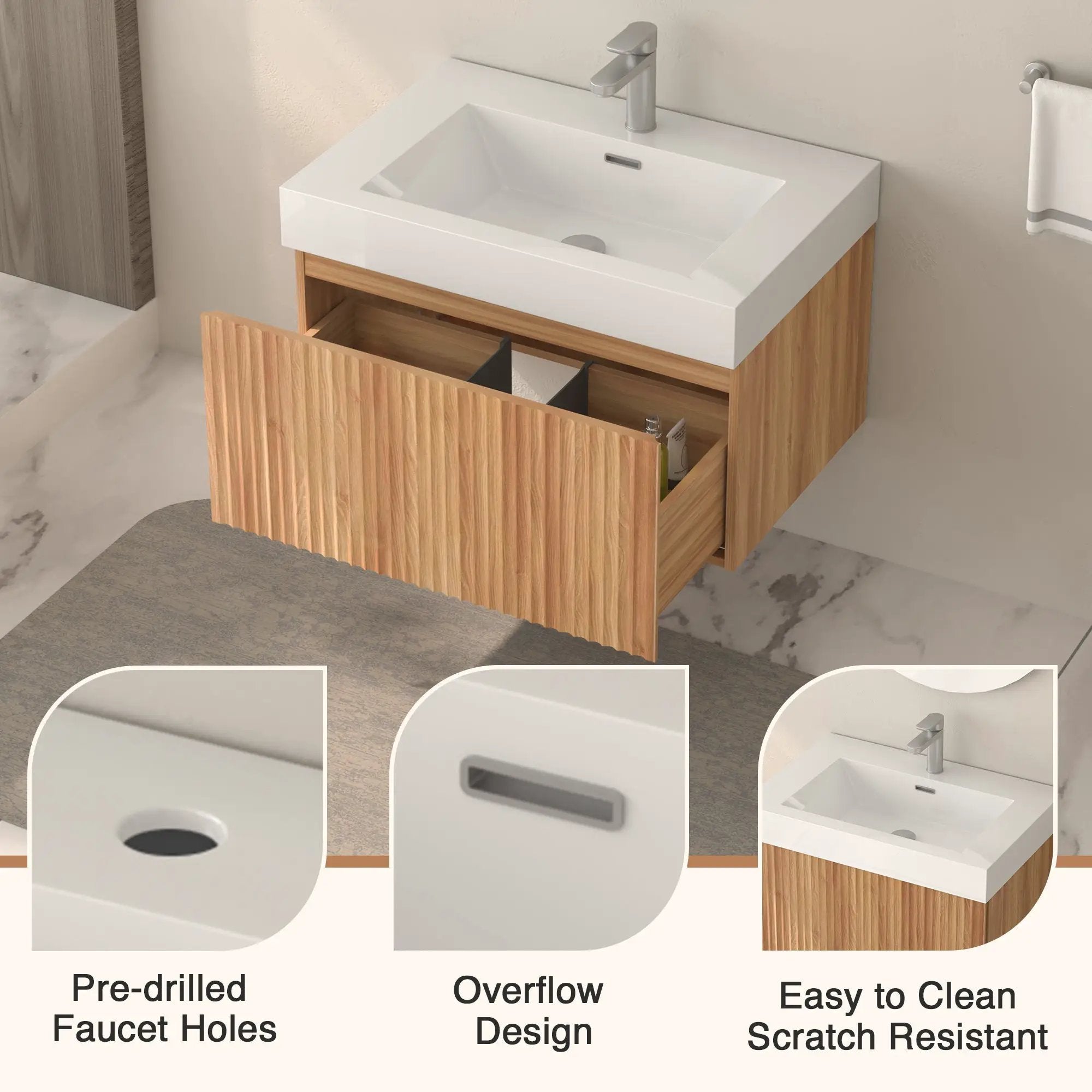 30" Bathroom Vanity with Sink - Wall Mounted Floating Cabinet by HouseOfZazla