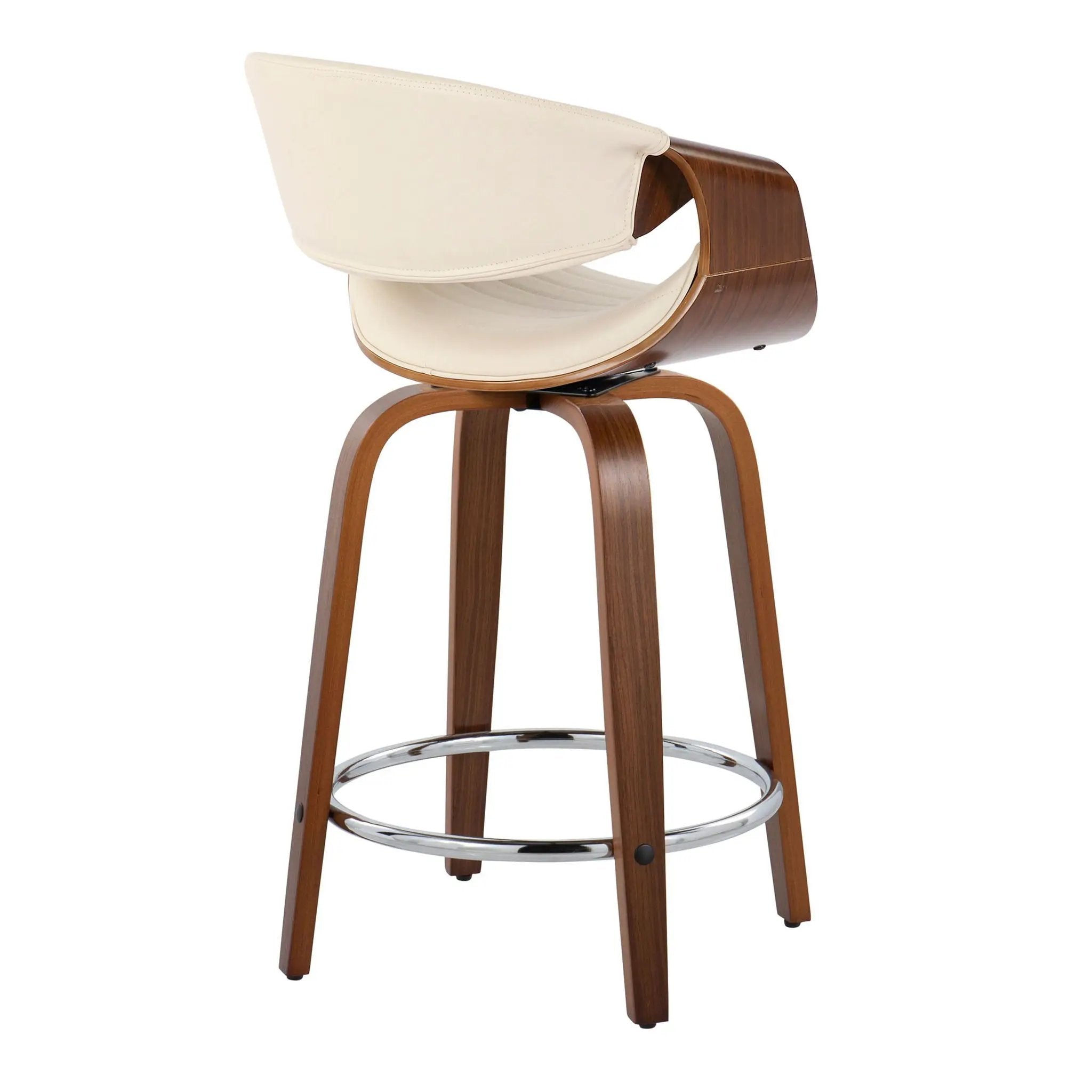 Symphony - Mid-Century Modern Fixed Height Counter Stool With Swivel And Round Footrest (Set of 2) - Walnut / Cream by HouseOfZazla