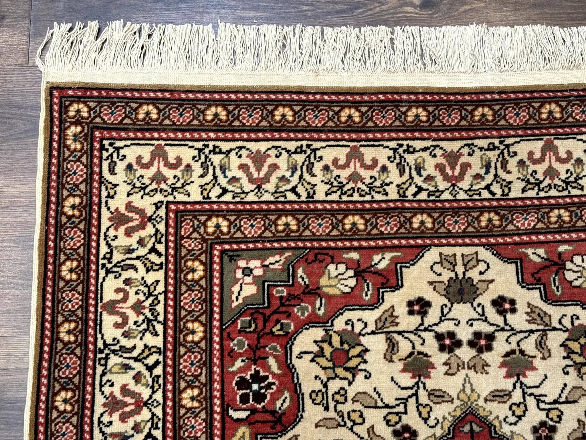 Turkish Sivas Rug 4x6, Floral Medallion, Beige Pink-Red Green, Handmade by Jewel Rugs