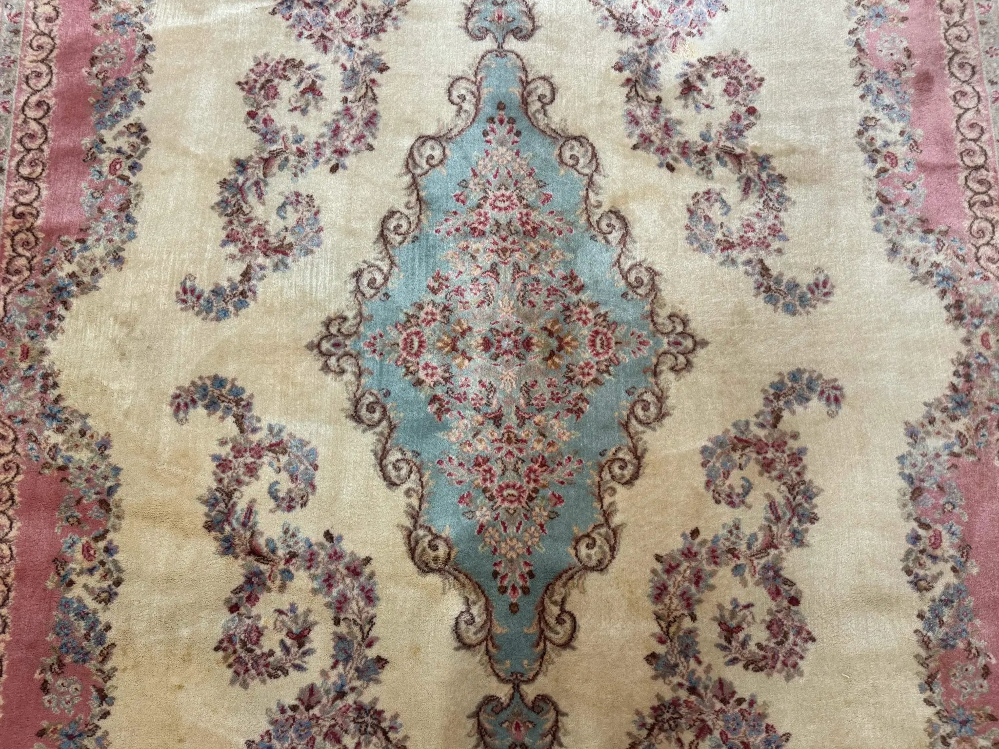 10x14 Karastan Kirman Rug #784 Pastel Ivory Kirman Medallion, Wool Antique Original 700 Series by Jewel Rugs