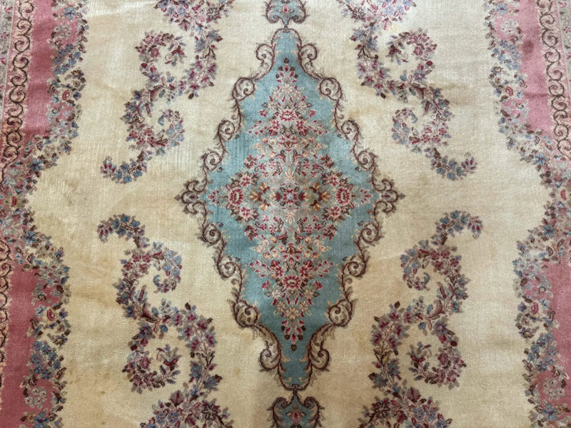 10x14 Karastan Kirman Rug #784 Pastel Ivory Kirman Medallion, Wool Antique Original 700 Series by Jewel Rugs