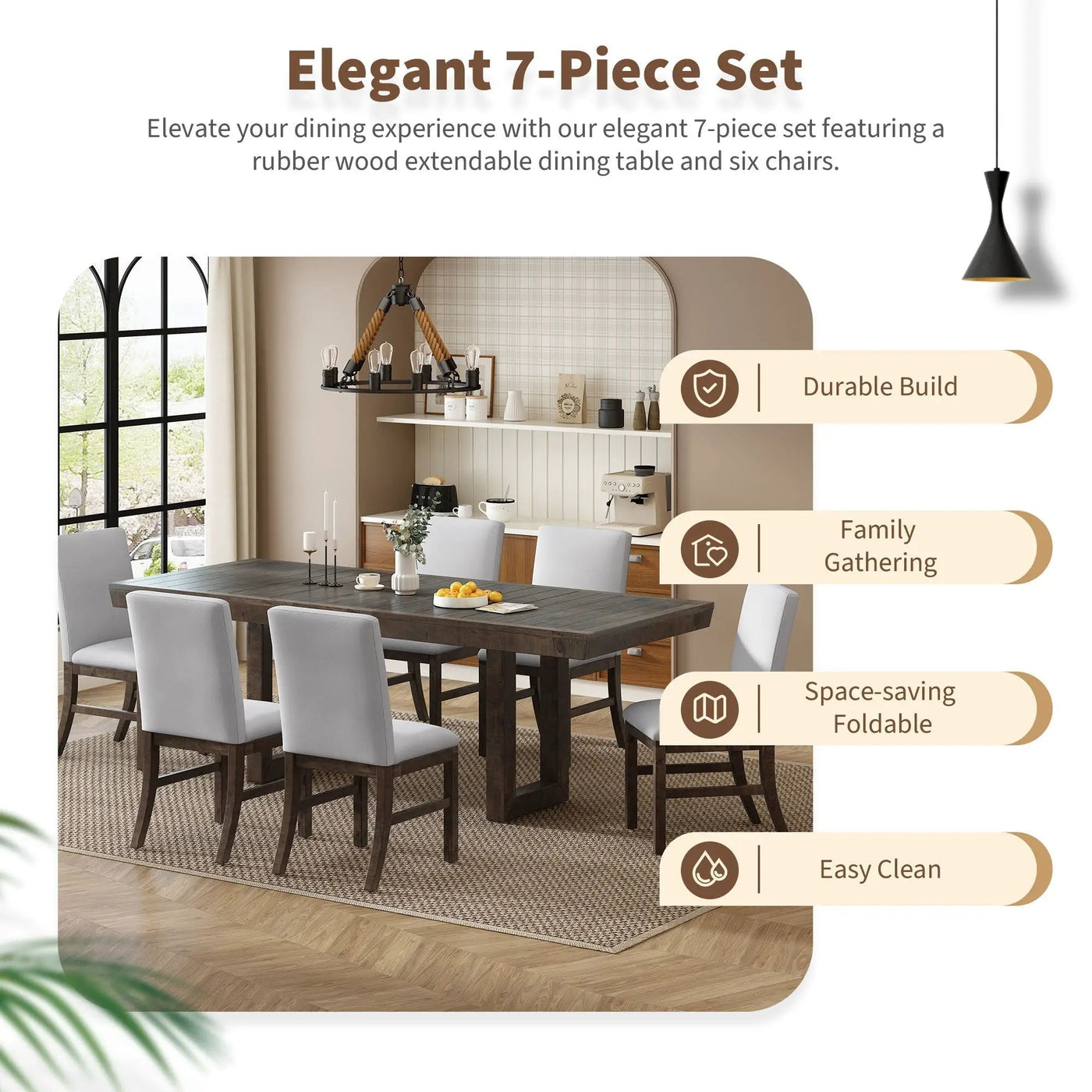 Topmax - 7 Piece Traditional Extendable Dining Table Set With Butterfly Leaf And 6 Upholstered Dining Table Set by HouseOfZazla
