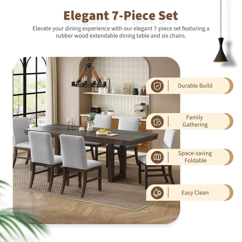Topmax - 7 Piece Traditional Extendable Dining Table Set With Butterfly Leaf And 6 Upholstered Dining Table Set by HouseOfZazla