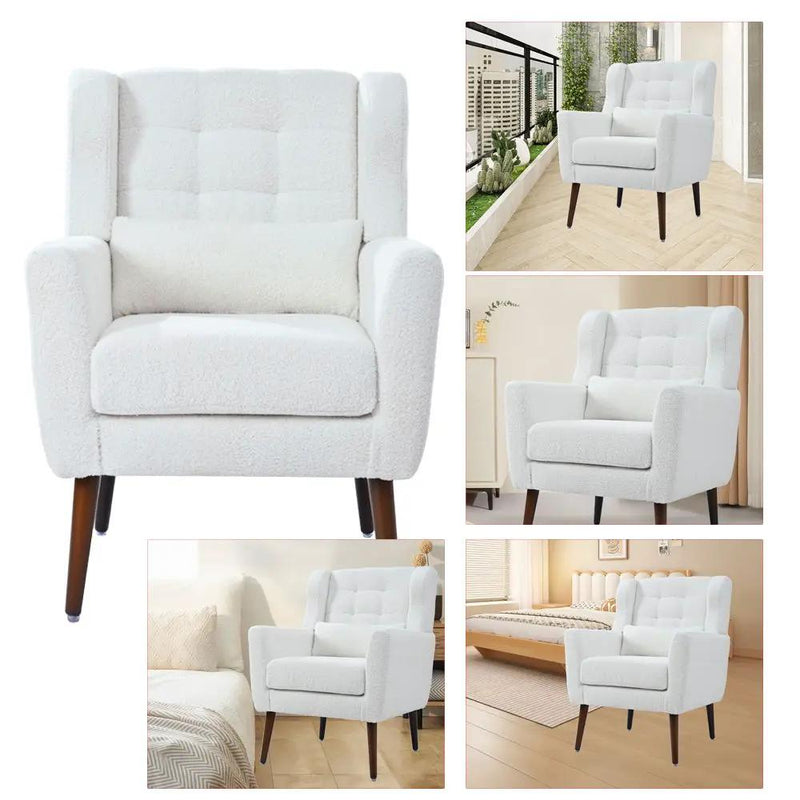 Modern Accent Chair, Arm Chairs For Living Room, Upholstered Mordern Armchair, Comfy Soft Padded Lounge Chair In Small Space, Bedroom, With Pillow, Solid Wood Leg by Unique Piece Furniture
