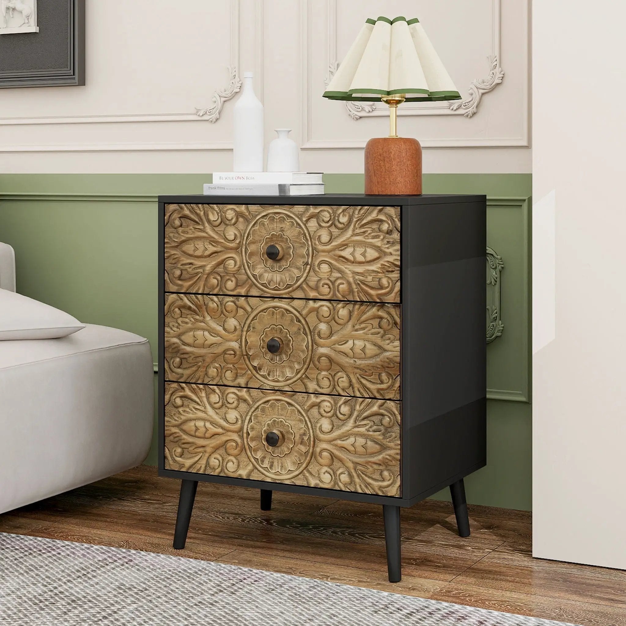 3 Drawer Cabinet, Suitable For Bedroom - Black by HouseOfZazla