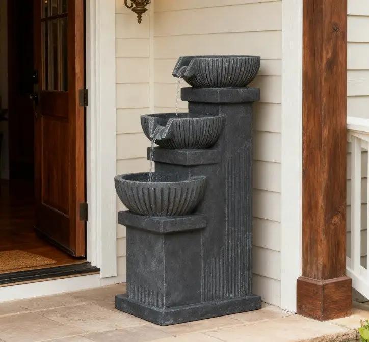 4-Tier Resin Cascading Bowls Outdoor Waterfall Fountain with LED Lights by HouseOfZazla