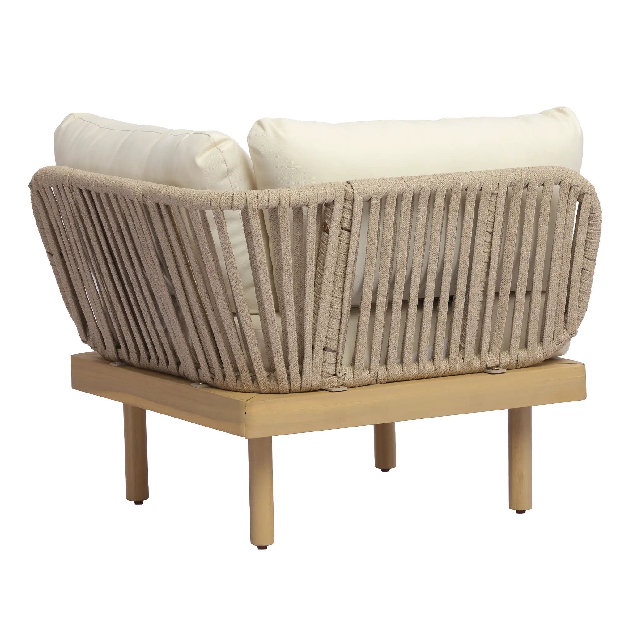 Acacia Wood Outdoor Corner Chair with Rope Back & Weather-Resistant Cushion by HouseOfZazla