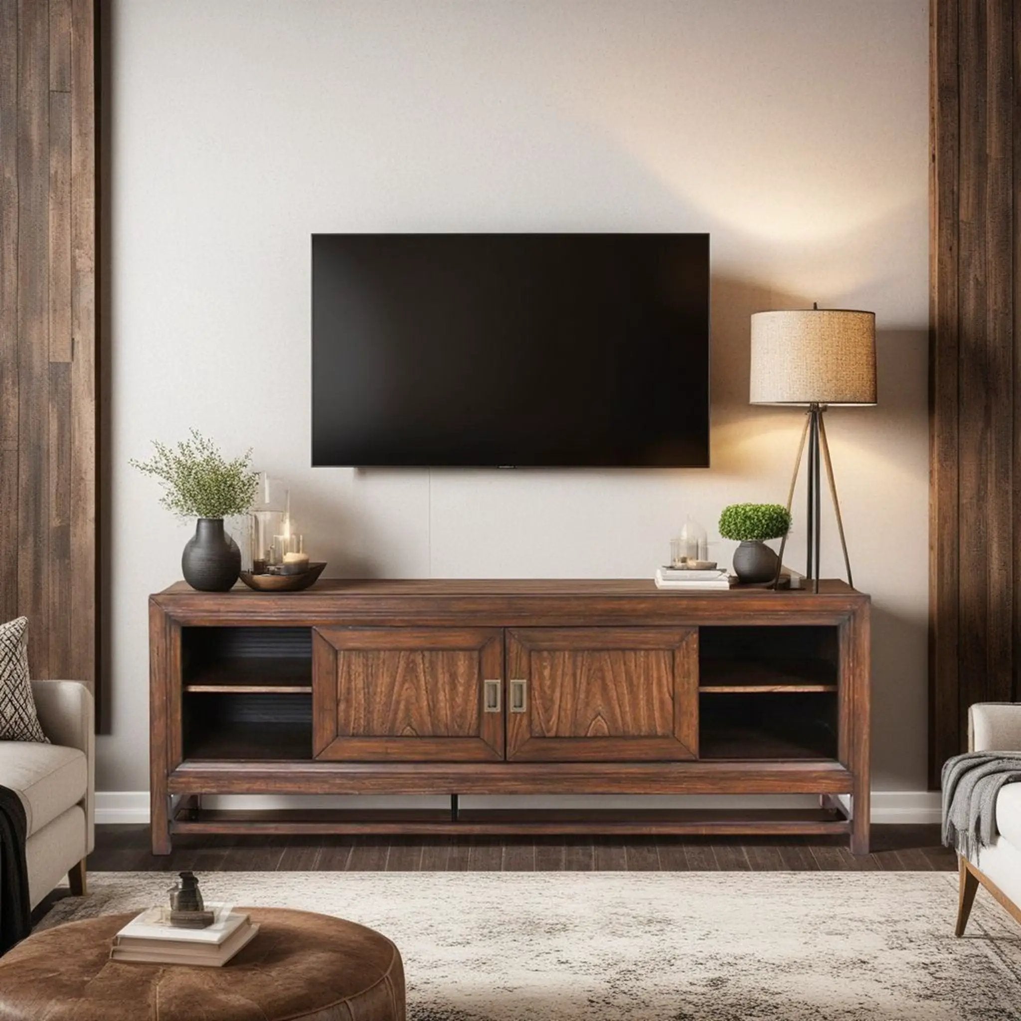 TV Stand Console, For TVs Up To 85", 2 Tone - Brown by Unique Piece Furniture
