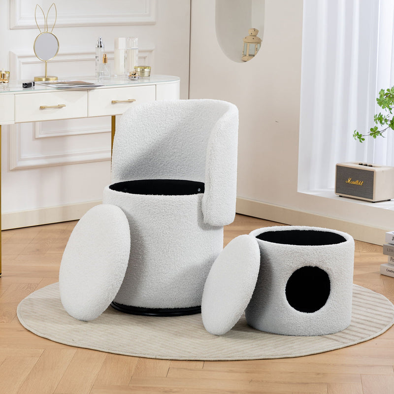 Barrel Chair & Built In Storage, 360° Swivel - Beige by HouseOfZazla