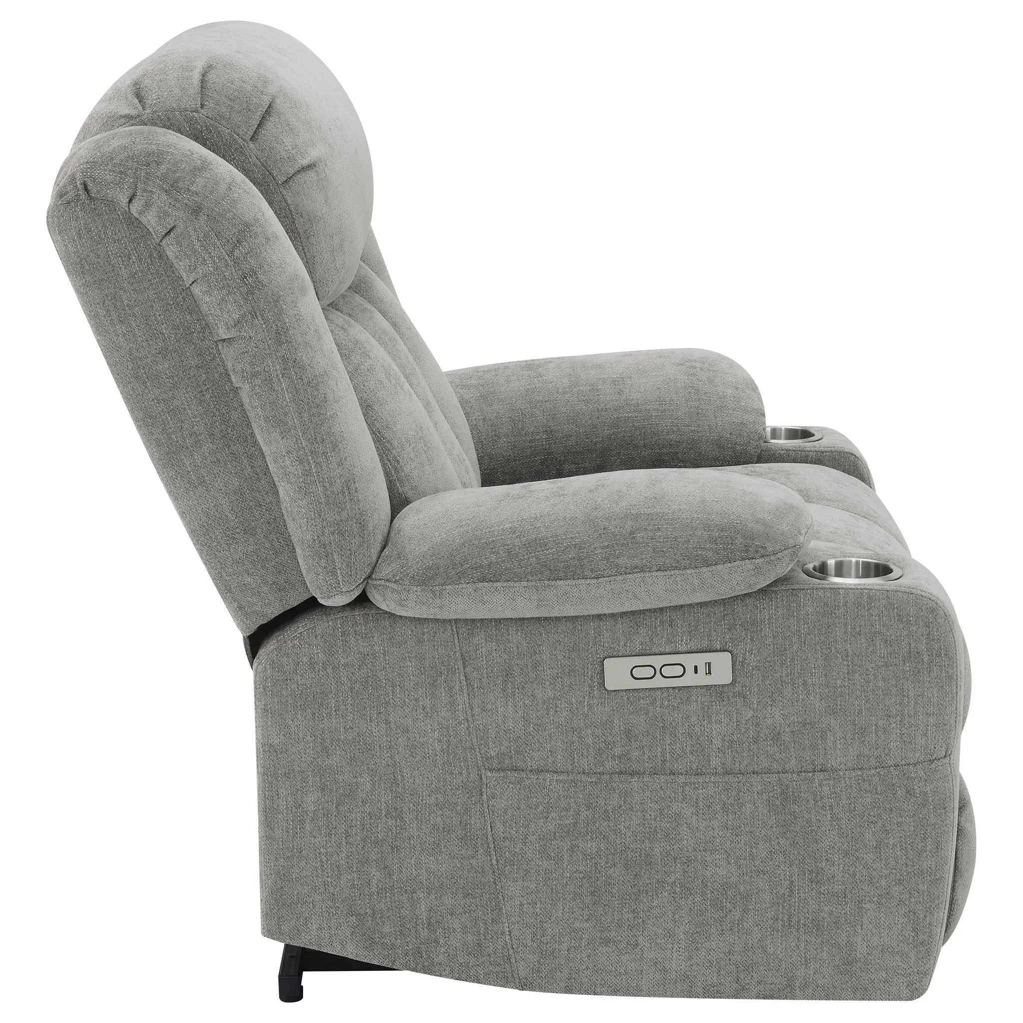 Beca - Upholstered Power Lift Recliner With Cupholders And USB Charging by HouseOfZazla