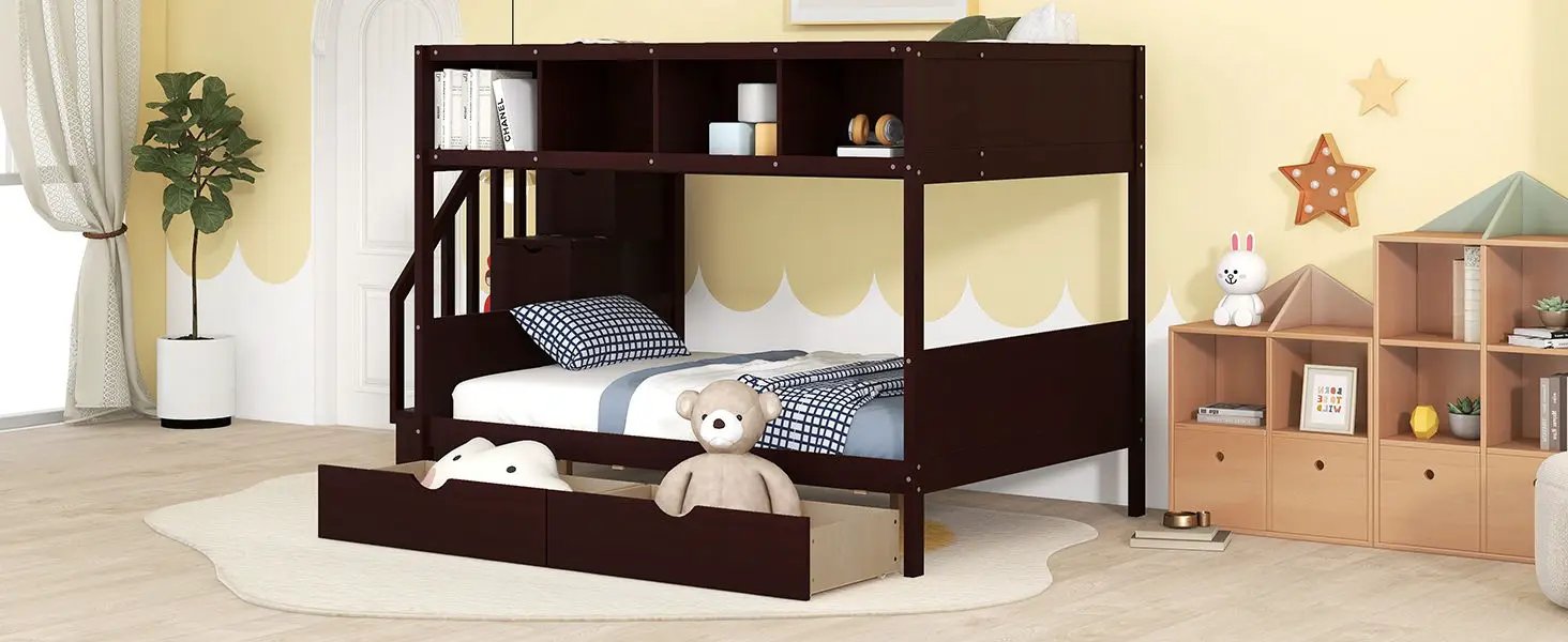 Bunk Bed With Shelfs, Storage Staircase And 2 Drawers by HouseOfZazla