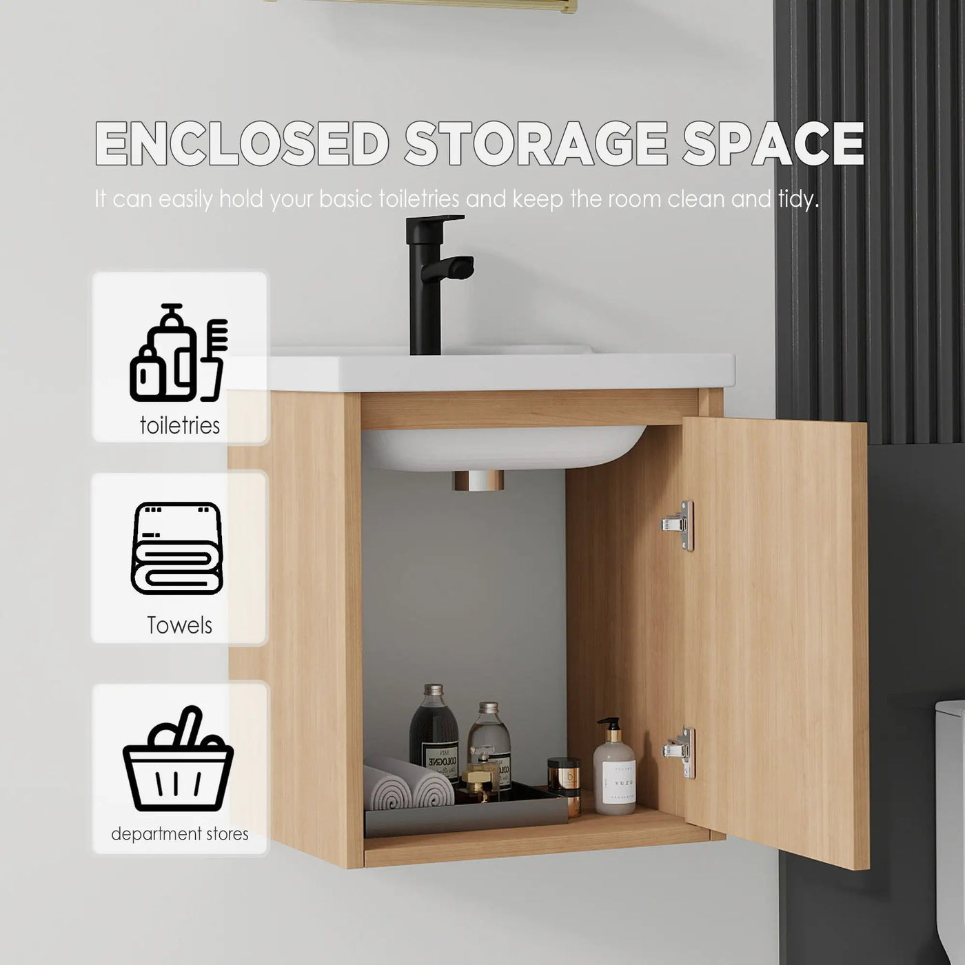 20 Inch Floating Bathroom Vanity with Sink, Soft-Close Door, Ceramic Sink, Plywood by HouseOfZazla