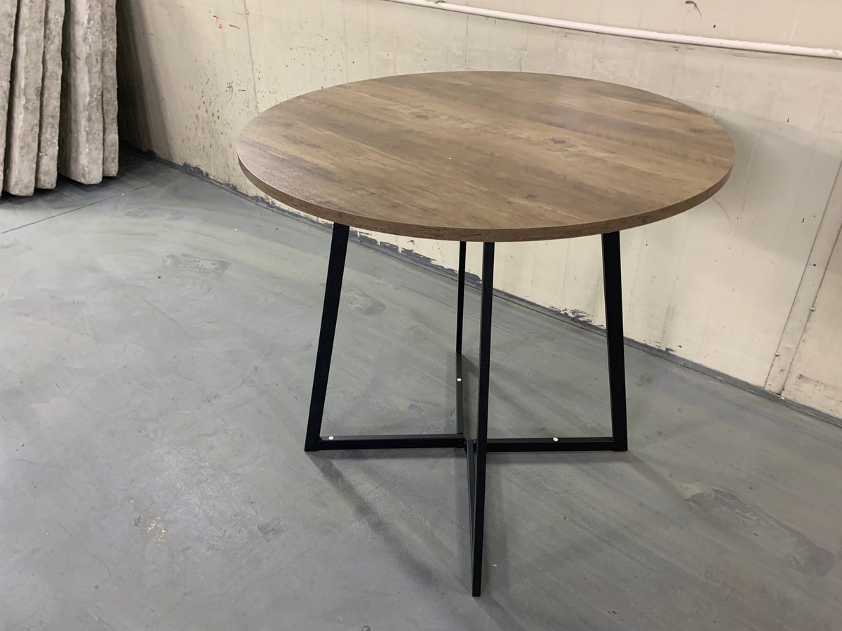 31.5 Inch Round Dining Table with Black Metal Legs - Brown, photo 3 of 10