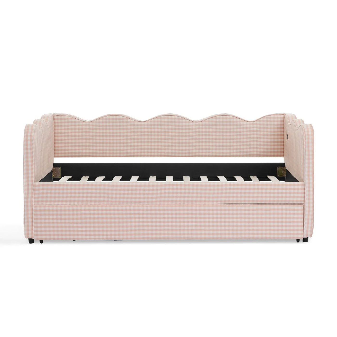 Gingham Daybed With USB Charging Port, Wave Shaped Design by HouseOfZazla