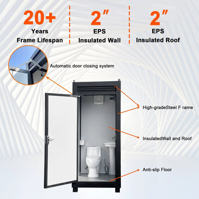 Person Portable Toilet Cabin – Outdoor Restroom with Light, Sink & Vent Fan by HouseOfZazla