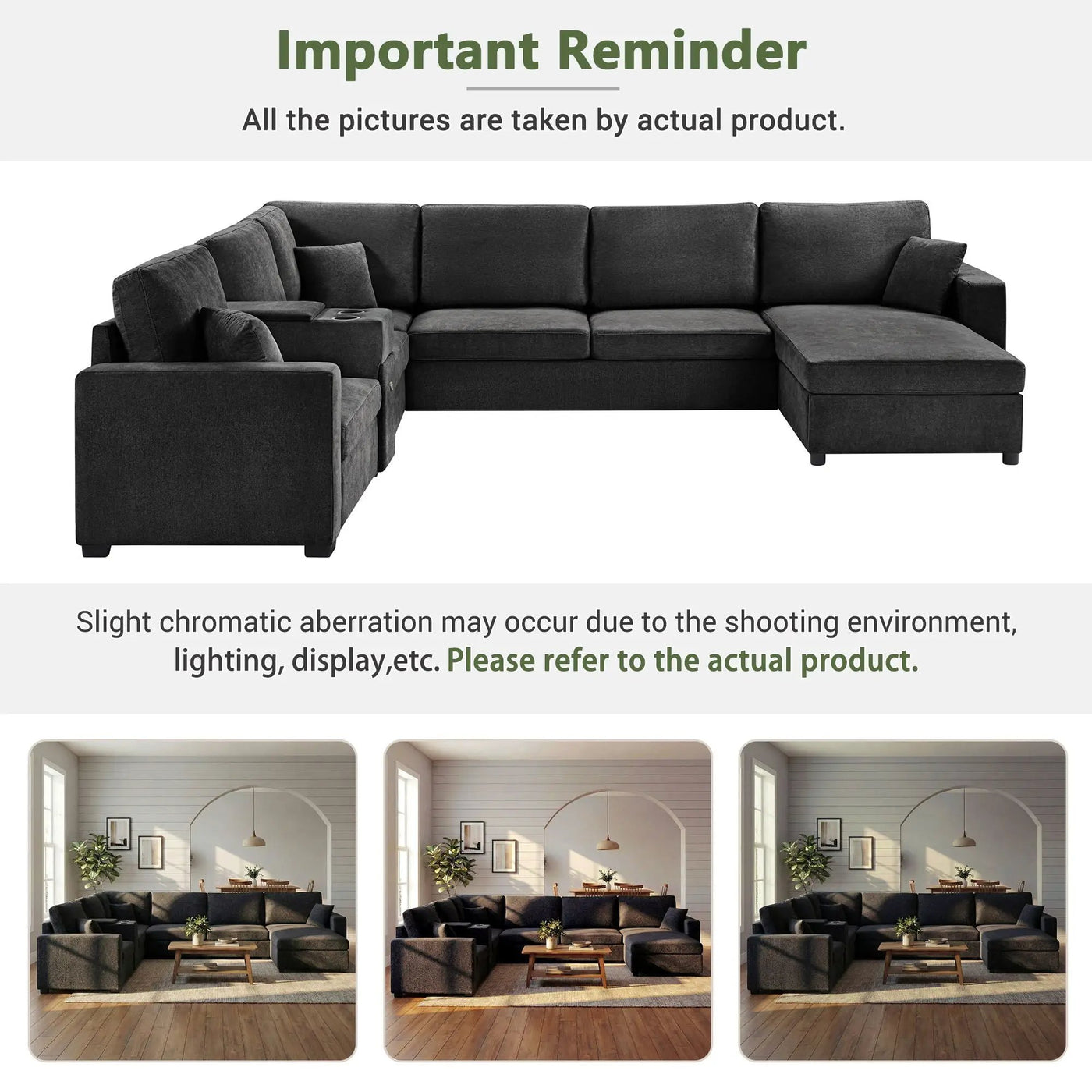 Modular 5 Seat U-Shape Sectional Sofa With Chaise Lounge, Built In Cup Holders And Storage Drawer by HouseOfZazla