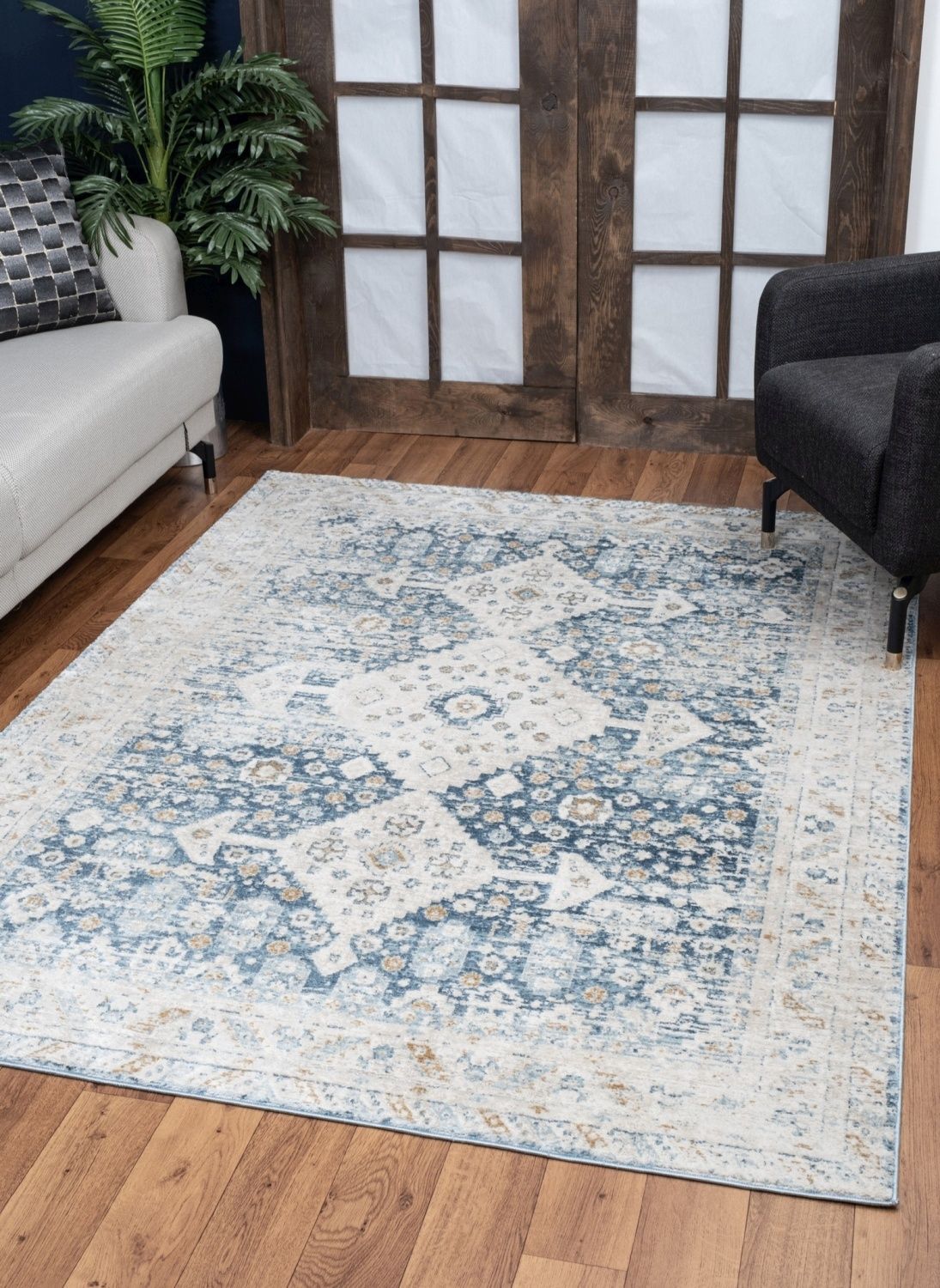Noble - 5'3" X 7'3" Area Rug - Blue, Polyester by HouseOfZazla