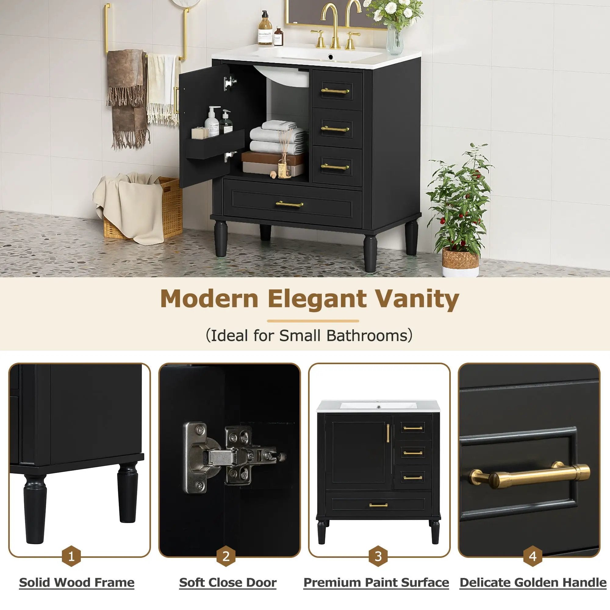 Traditional Bathroom Vanity Set With Soft Close Doors
