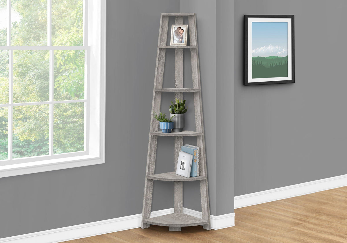 5-Tier Corner Bookshelf with Fixed Shelves - Particle Board, Black, White, Dark Brown, Dark Gray, photo 11 of 16