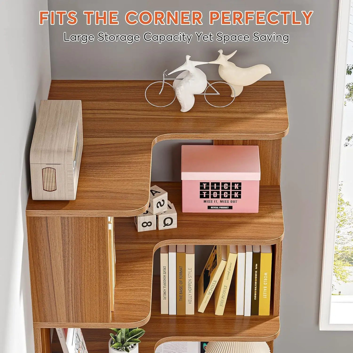 6 Tier Corner Bookshelf, L-Shaped Freestanding Shelf With Anti Drop Panels by HouseOfZazla