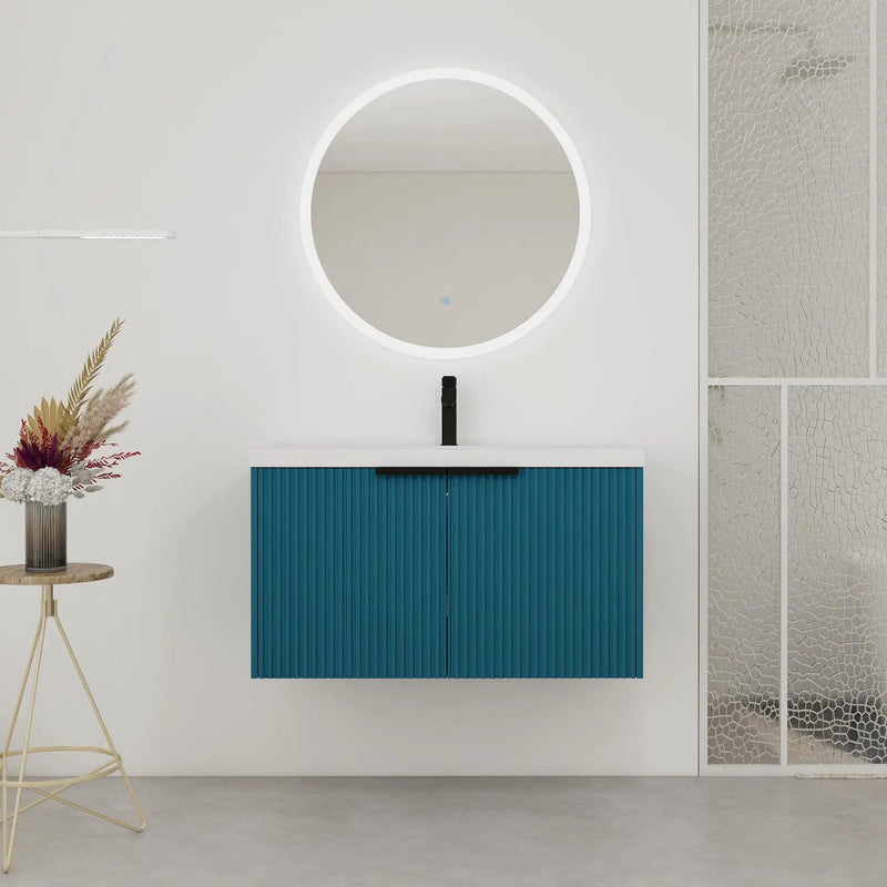Contemporary Wall Mounted Bathroom Vanity With Resin Double Sink by HouseOfZazla