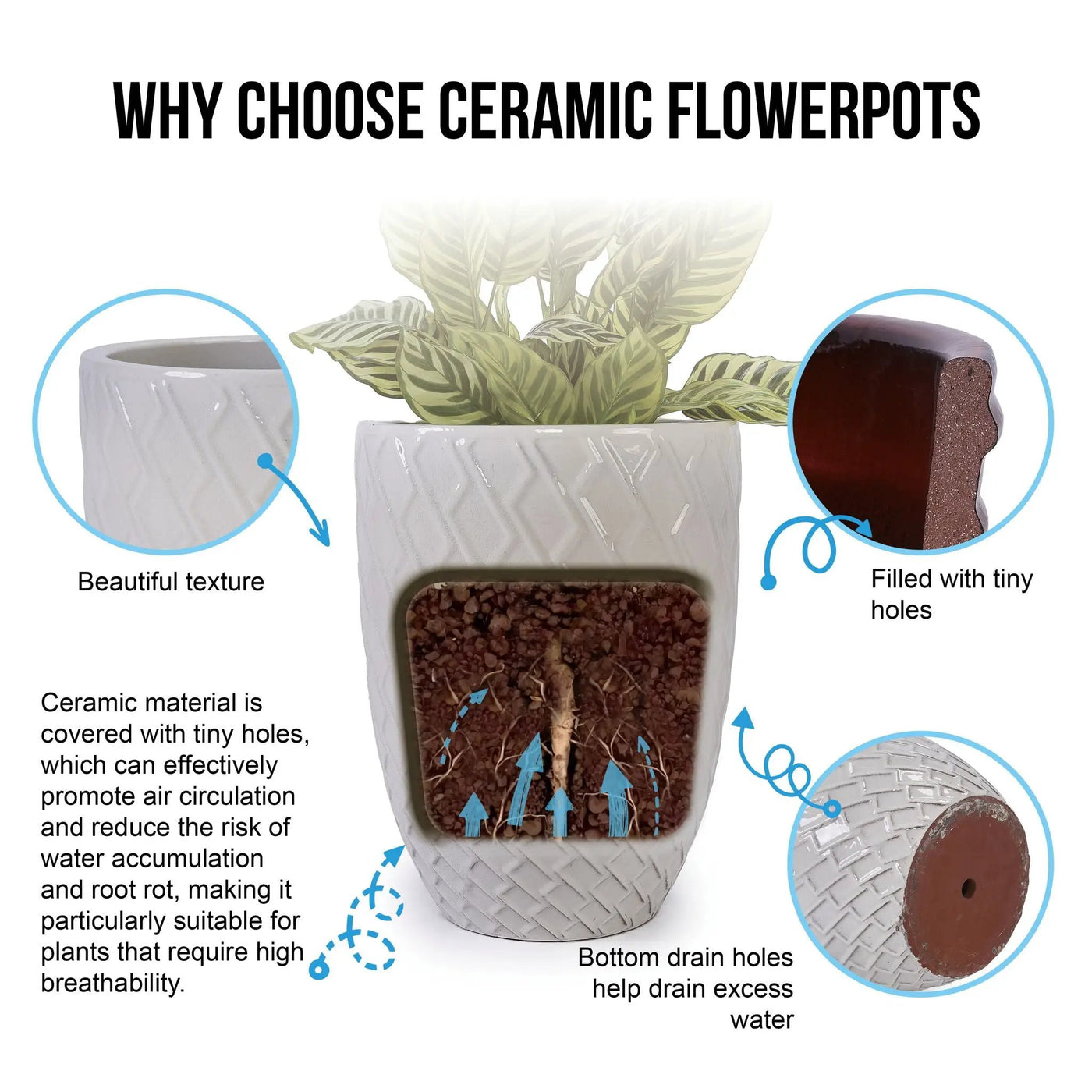 Ceramic Flowerpot, Planter For Patio, Garden, Windowsill by HouseOfZazla