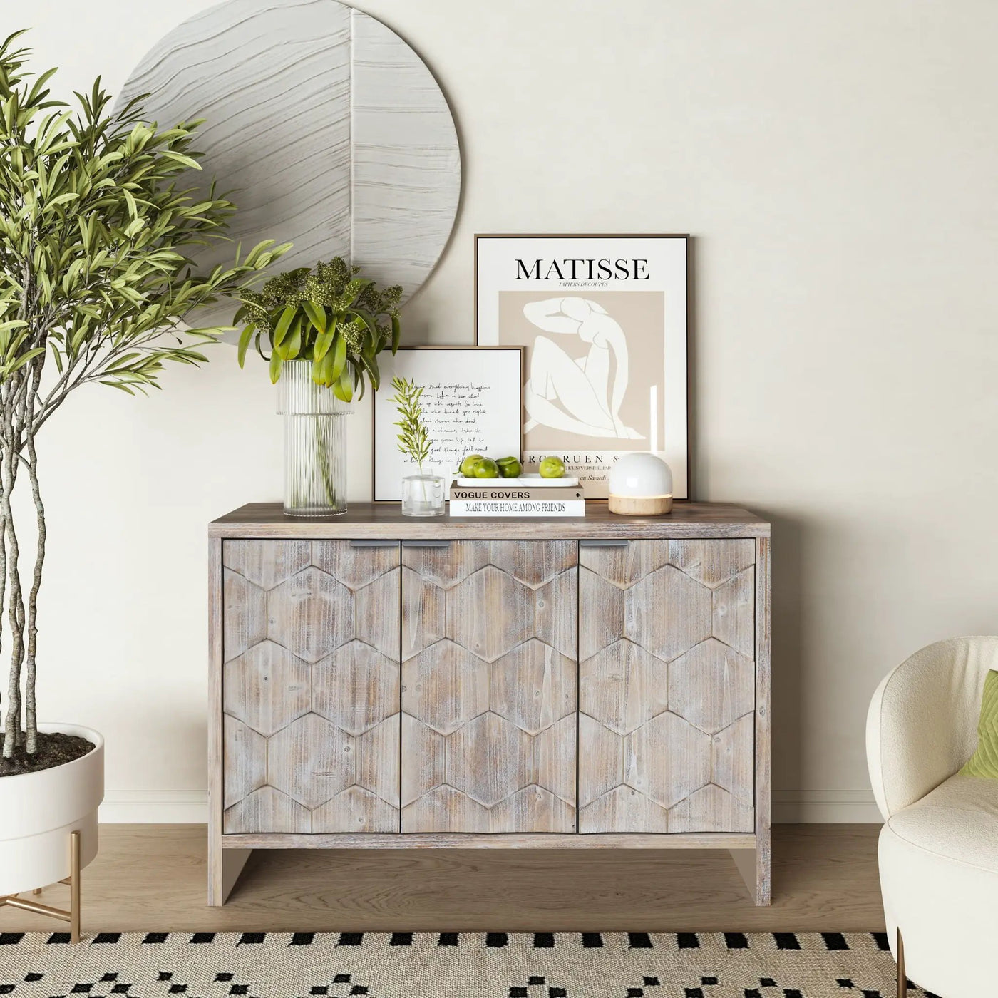 Accent Cabinet Farmhouse Style 4 Door Wooden Cabinet Sideboard Buffet Server Cabinet Storage Cabinet, For Living Room, Entryway, Hallway, Office, Kitchen And Dining Room by HouseOfZazla