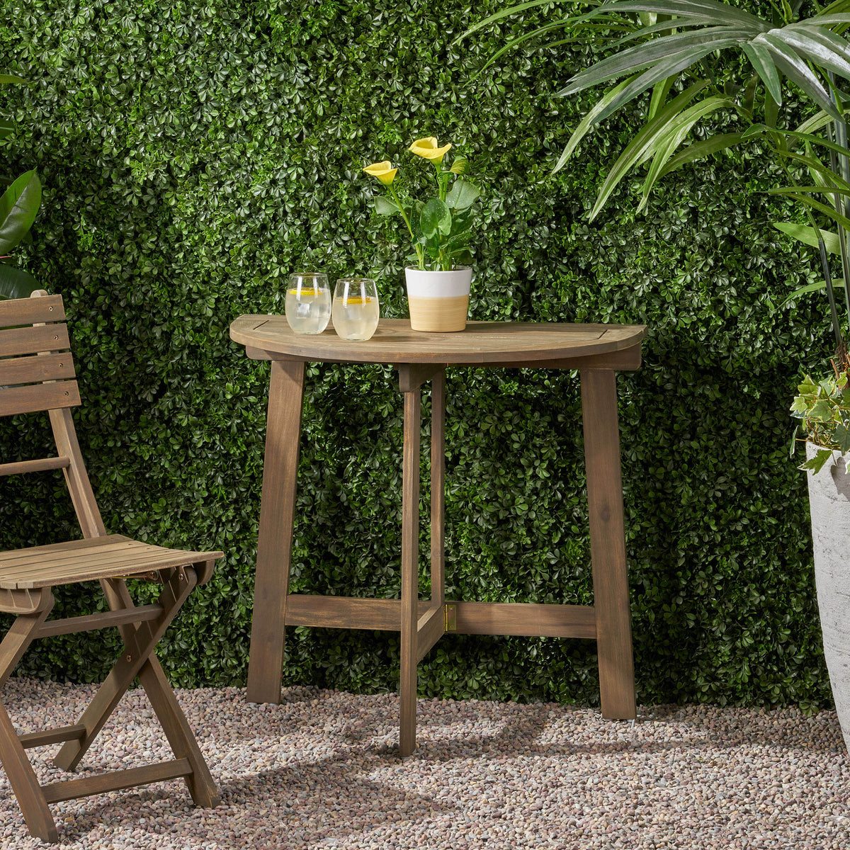 Acacia Wood Outdoor Half-Round Folding Bistro Table with Folding Design - Grey or Natural, photo 4 of 10