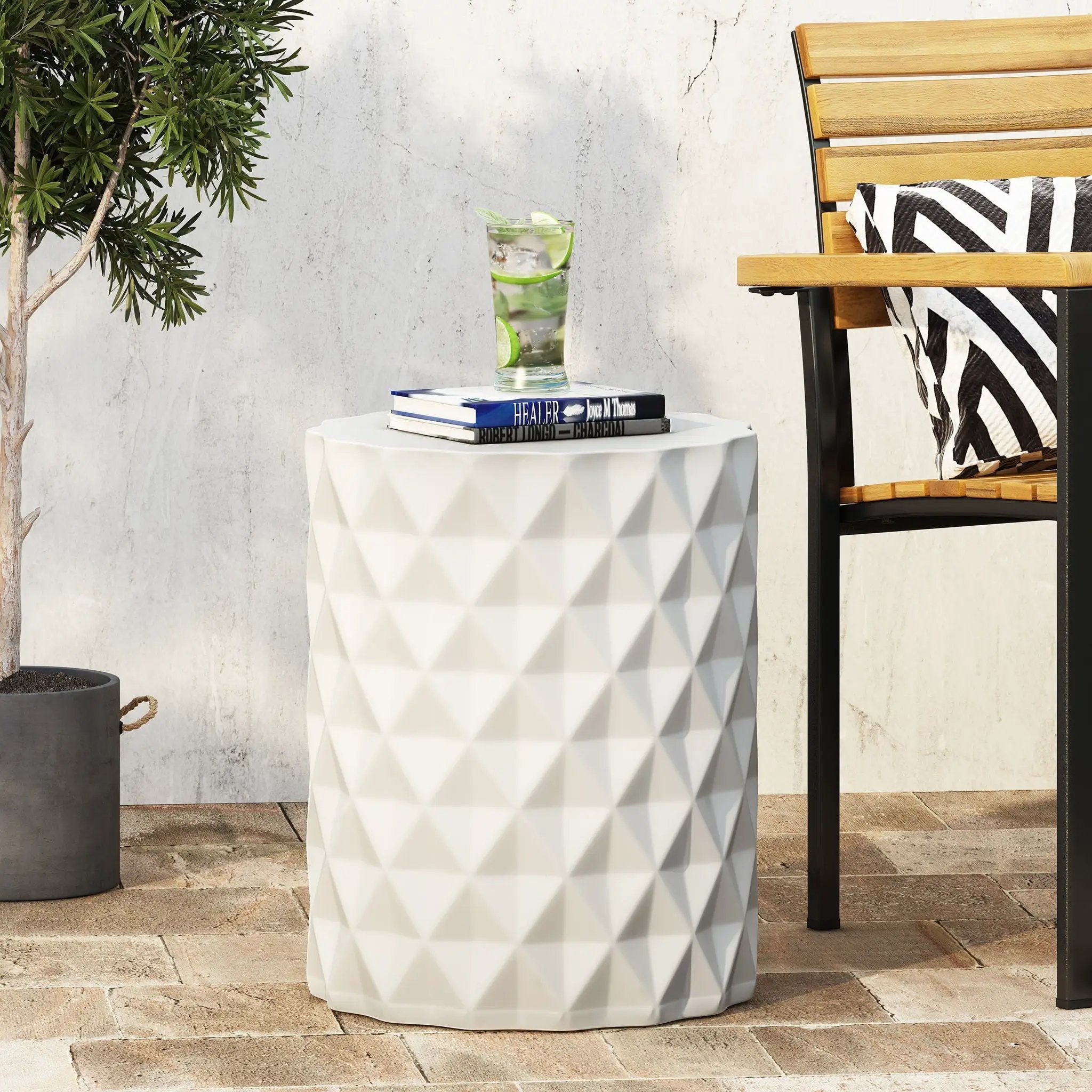 Outdoor Lightweight Concrete Side Table - Antique White by HouseOfZazla