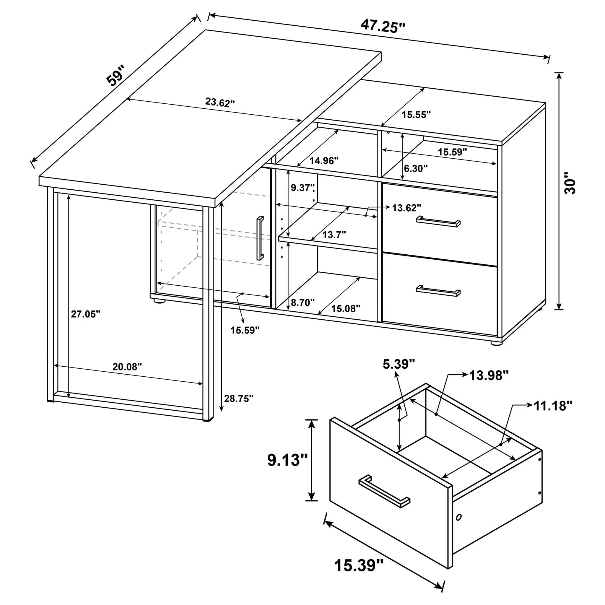 Corrado - L-Shape Office Desk With Storage - Gray by HouseOfZazla