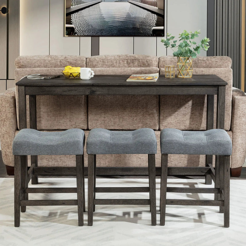 4 Piece Bar Table Set With Power Outlet, 3 Padded Stools by Unique Piece Furniture