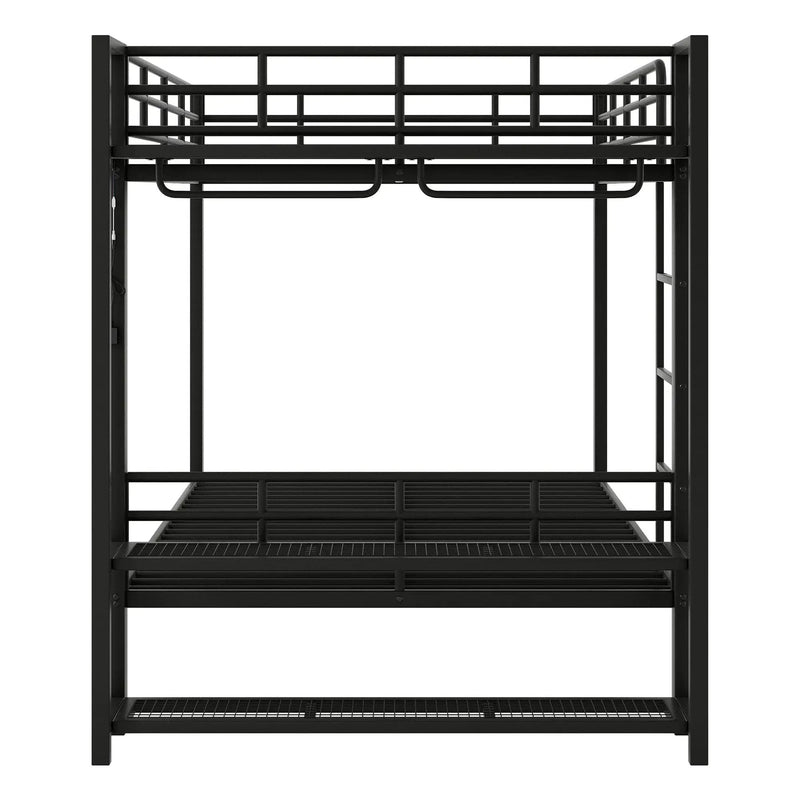 Bunk Bed With Storage Shelves, Clothes Hooks, LED Light