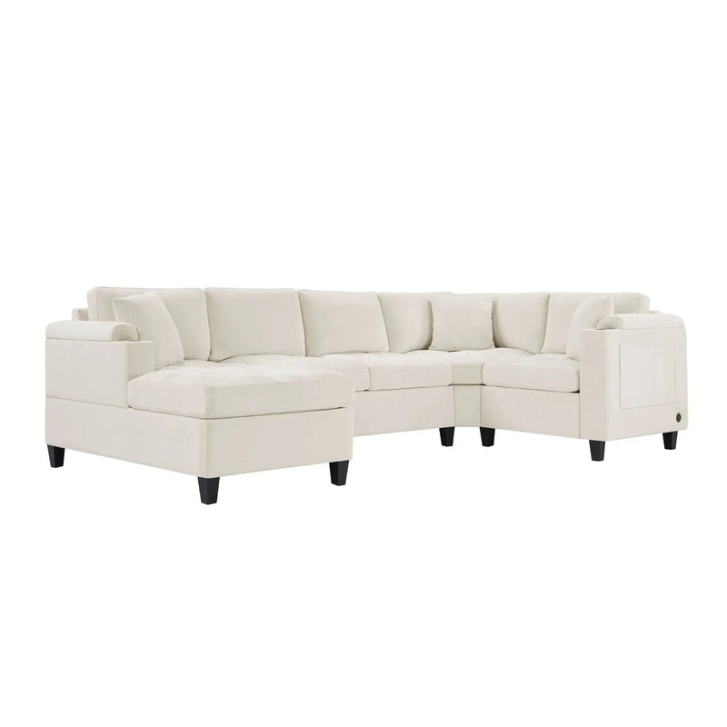 U Shaped Sectional Sofa, Corner Living Room Couch With Built In Cup Holders, Storage, USB Ports by Unique Piece Furniture