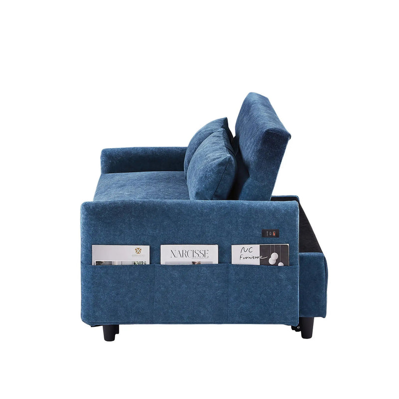 Pull Out Sleep Sofa Bed Loveseats Sofa Couch With Adjsutable Backrest, Storage Pockets, 2 Soft Pillows, USB Ports For Living Room, Bedroom, Apartment, Office by HouseOfZazla