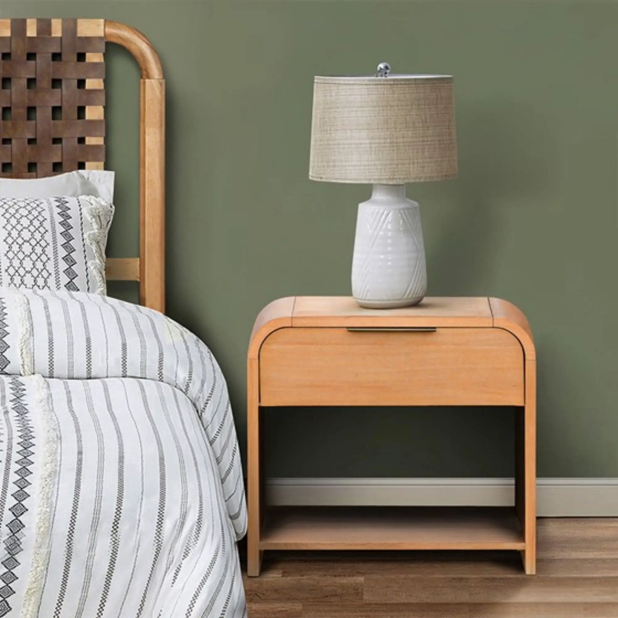 1 Drawer Waterfall Nightstand With Mid Century Design - Natural by Unique Piece Furniture
