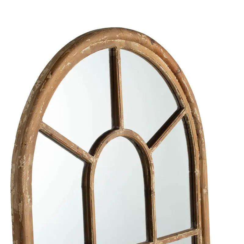 Half Round Elongated Mirror With Decorative Window Look Classic Architecture Style Solid Fir Wood Interior Decor - Brown by HouseOfZazla